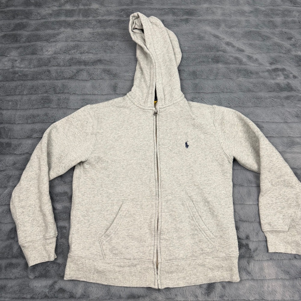 Polo Ralph Lauren Kids Gray Full Zip Hoodie Sweatshirt Size M 10-12 Pony Logo